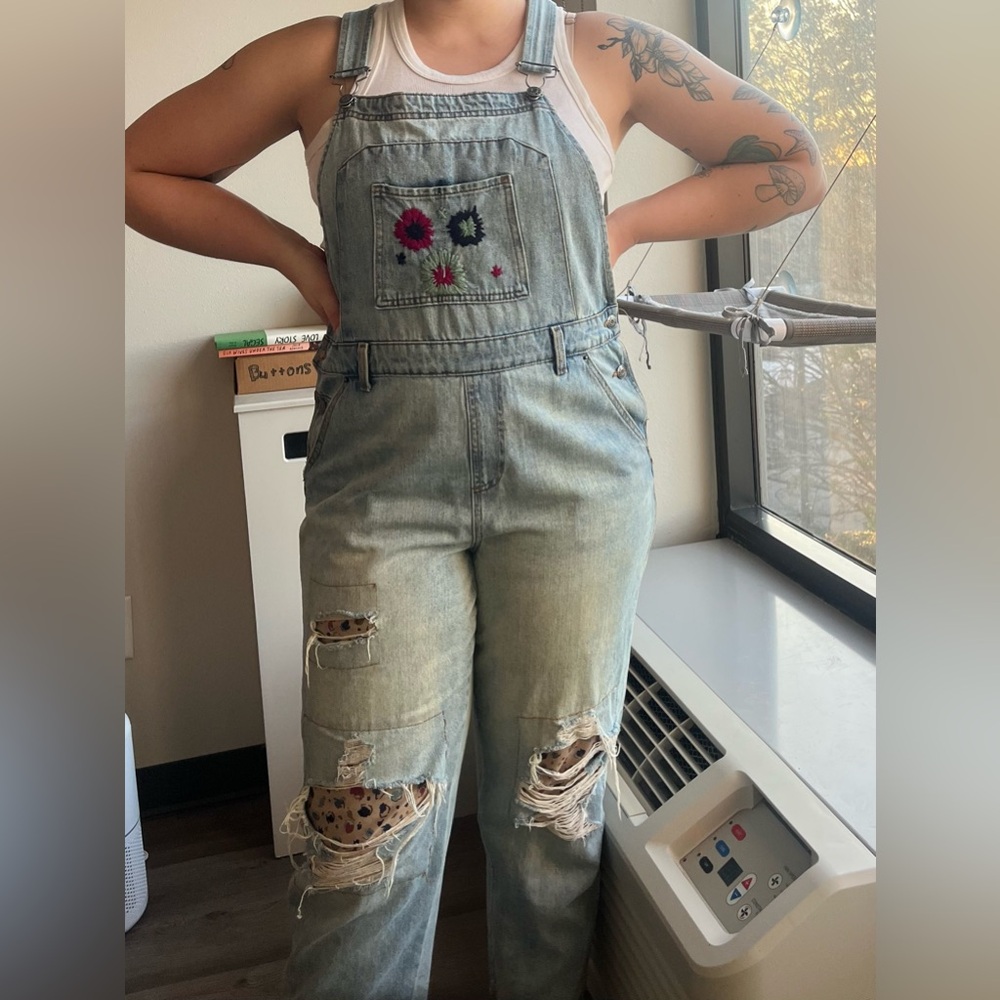 Adorable embellished denim overalls